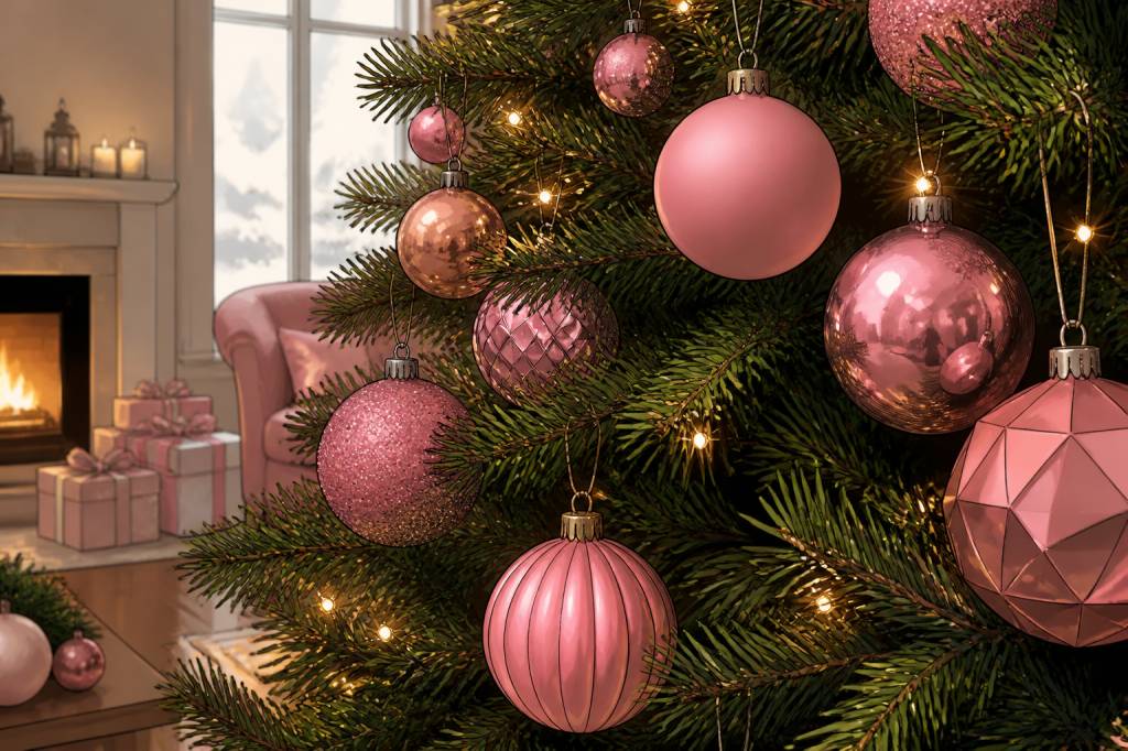 Boules de noel rose pour une décoration de sapin tendance